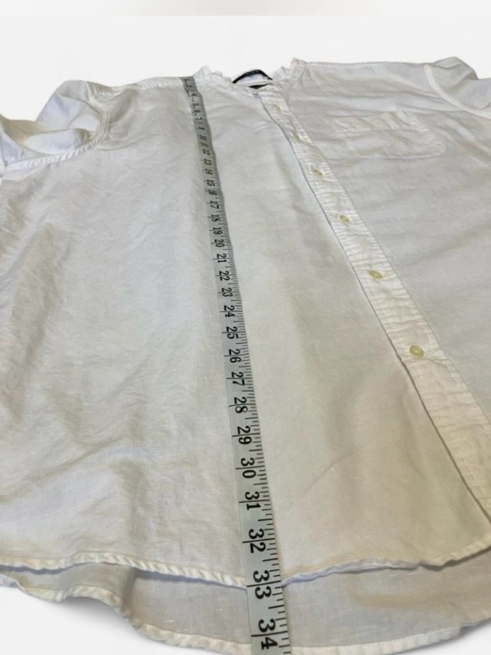Eddie Bauer Linen Blend White Band-Collar Button-Down Shirt Coastal Size 3XL - Picture 4 of 8